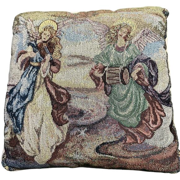 Vintage Lena Liu Tapestry Throw Pillow Guardian Angels Christmas - Picture 1 of 5
